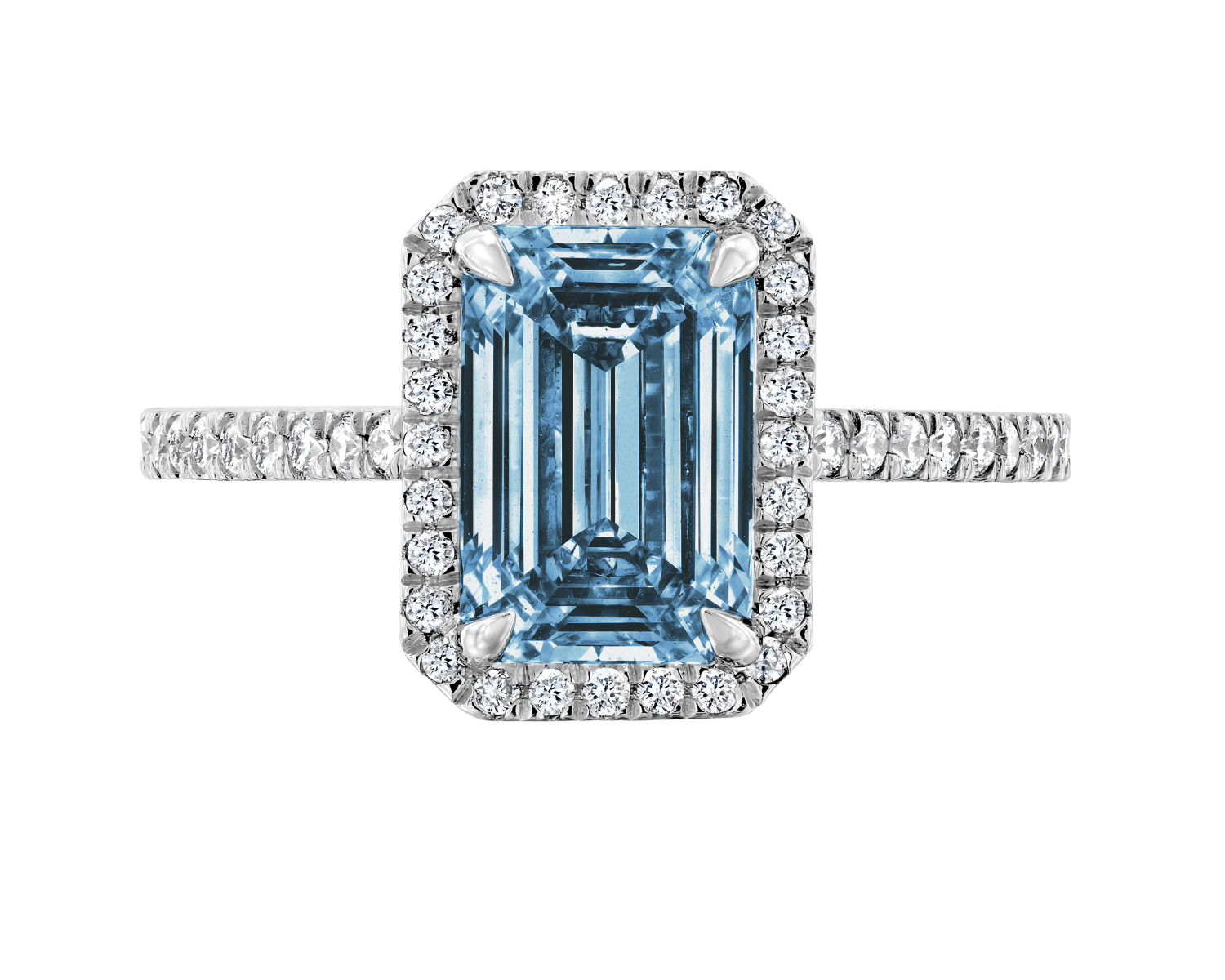 The Aspen - Blue Diamond Petite Halo Cathedral Ring