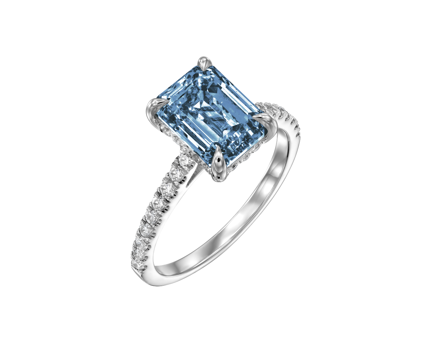 The Cypress - Anillo de compromiso tipo catedral con pavé de diamantes azules