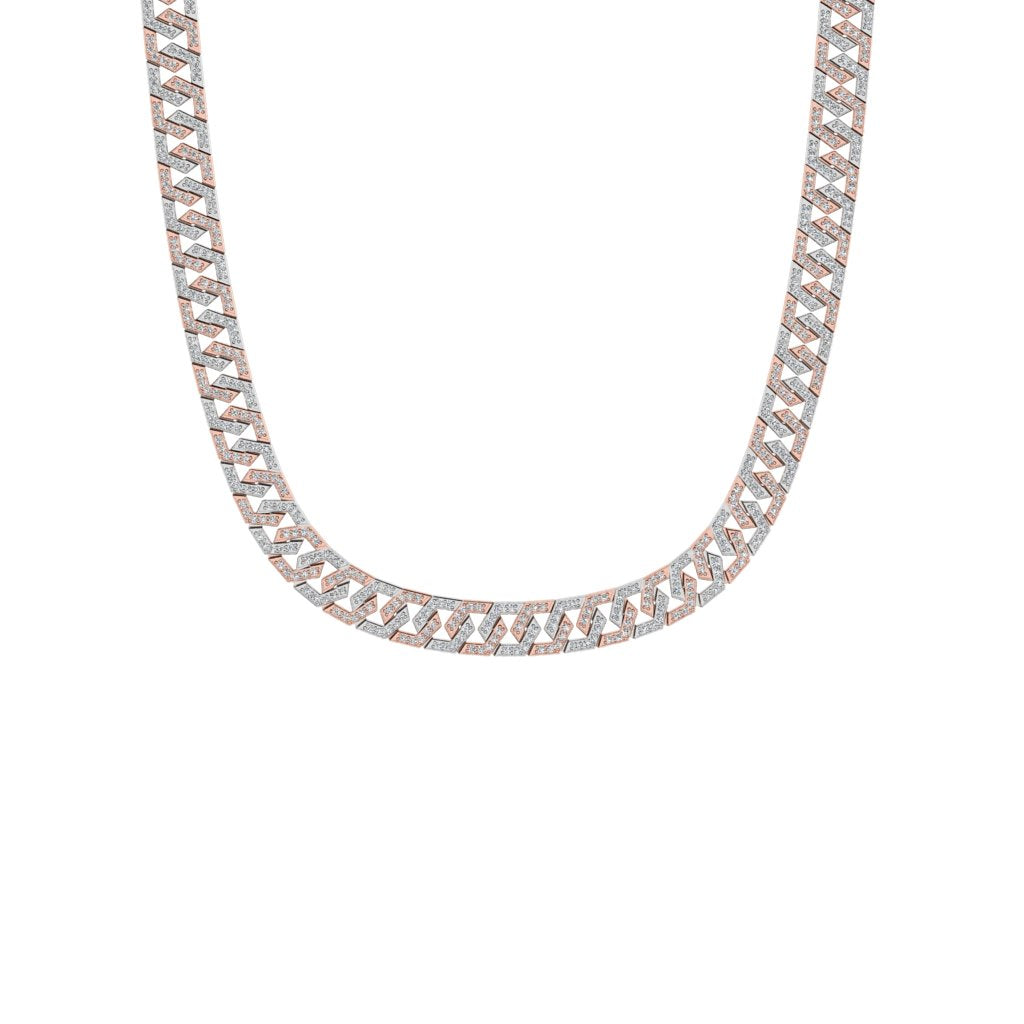 Two-Tone Squared Curb Link Pave Chain Necklace