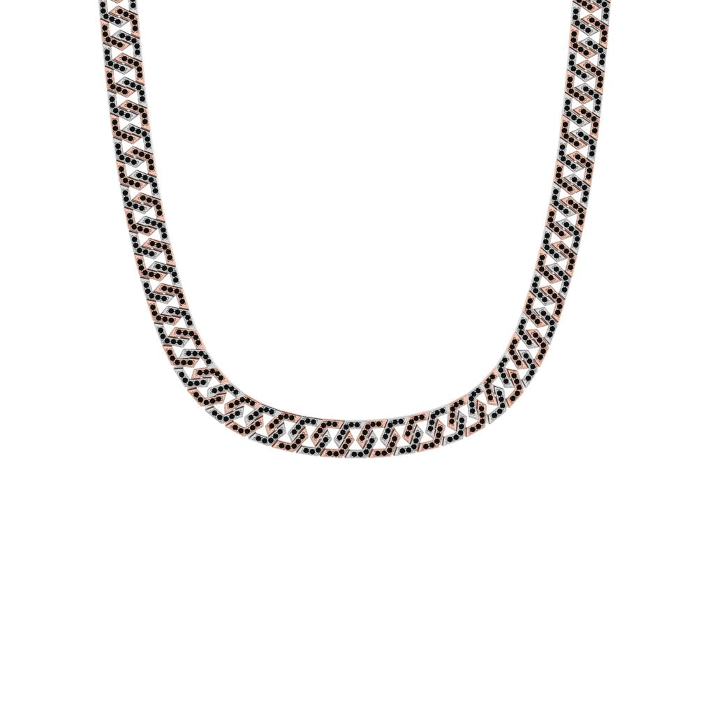 Two-Tone Black Diamond Squared Curb Link Pave Chain Necklace