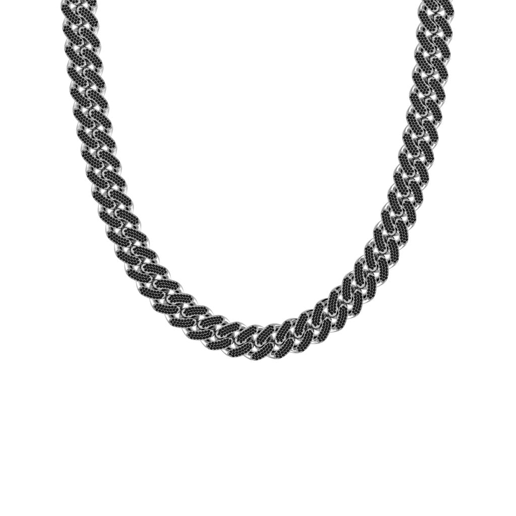 Flat Cuban Link Black Diamond Pave Chain