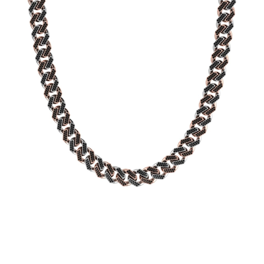 Two Tone Curb Link Black Diamond Pave Chain Necklace