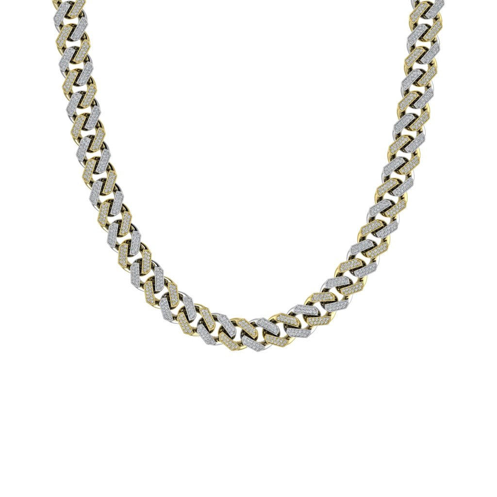 Two Tone Curb Link Pave Chain Necklace