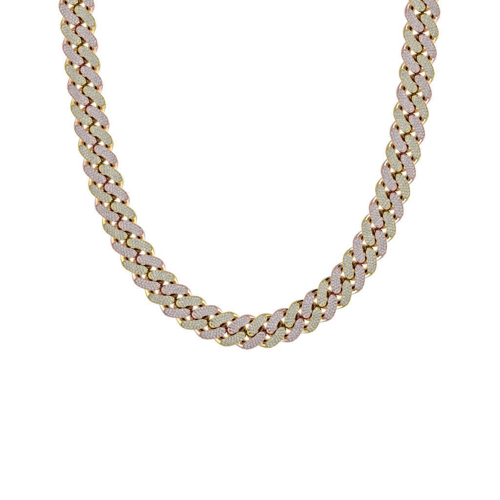 Two-Tone Flat Cuban Link Pave Chain