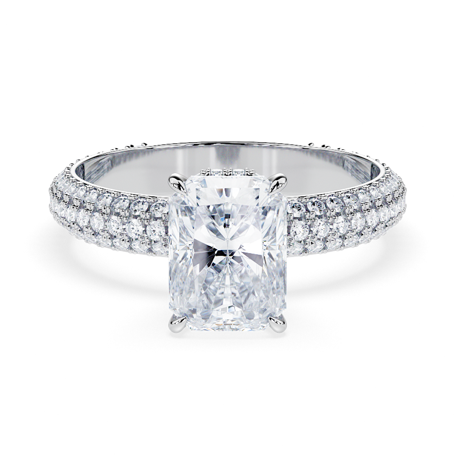The Pixie - 3 Row Pavé Engagement Ring -  Radiant