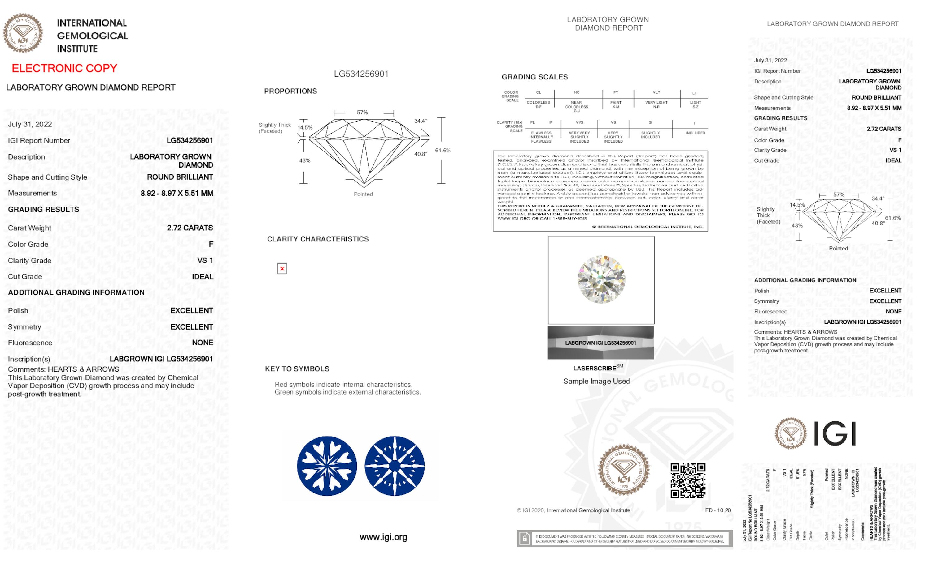 2.72 ct F VS1 Round cut Diamond