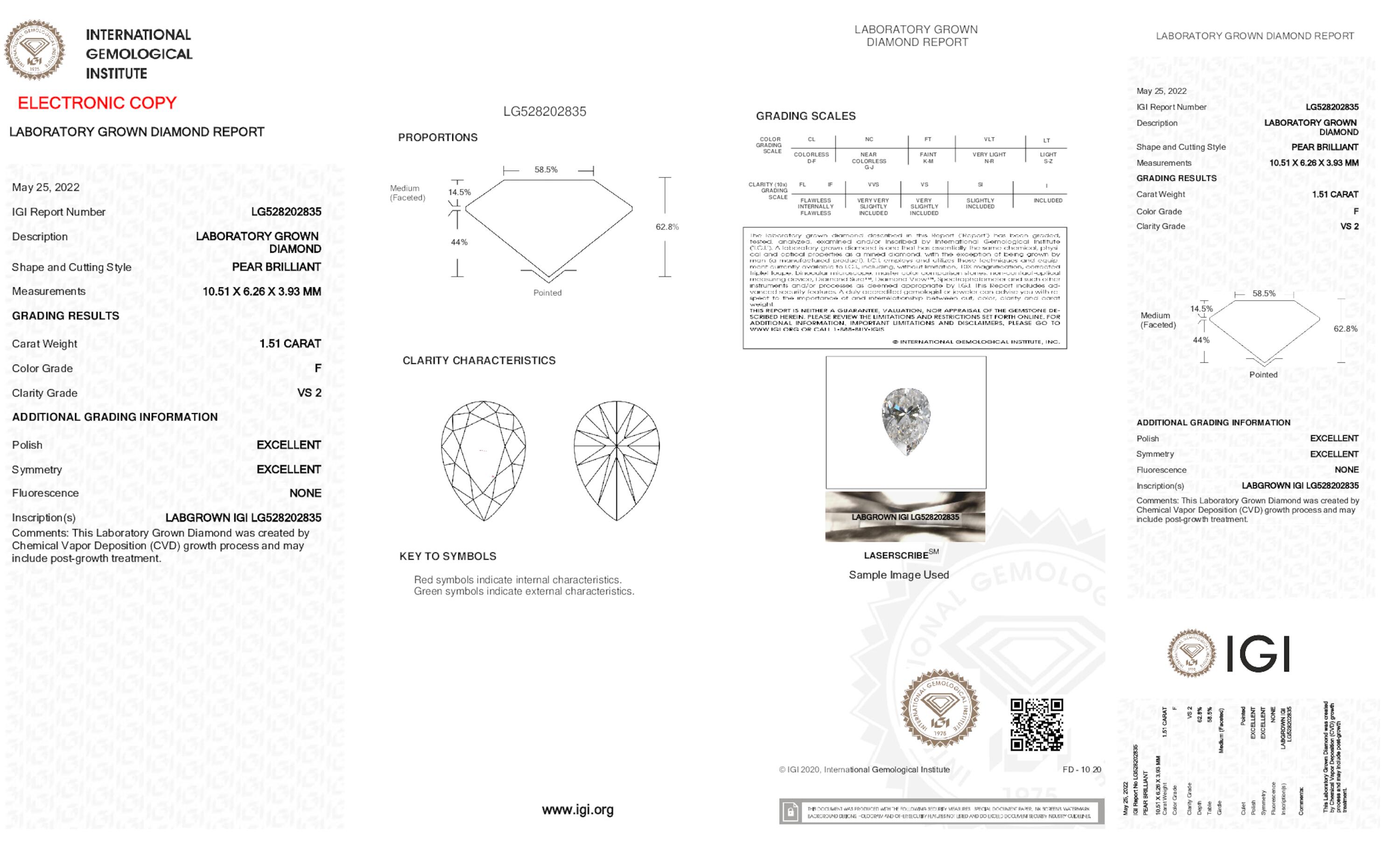 1,51 ct F VS2 Diamante talla pera 