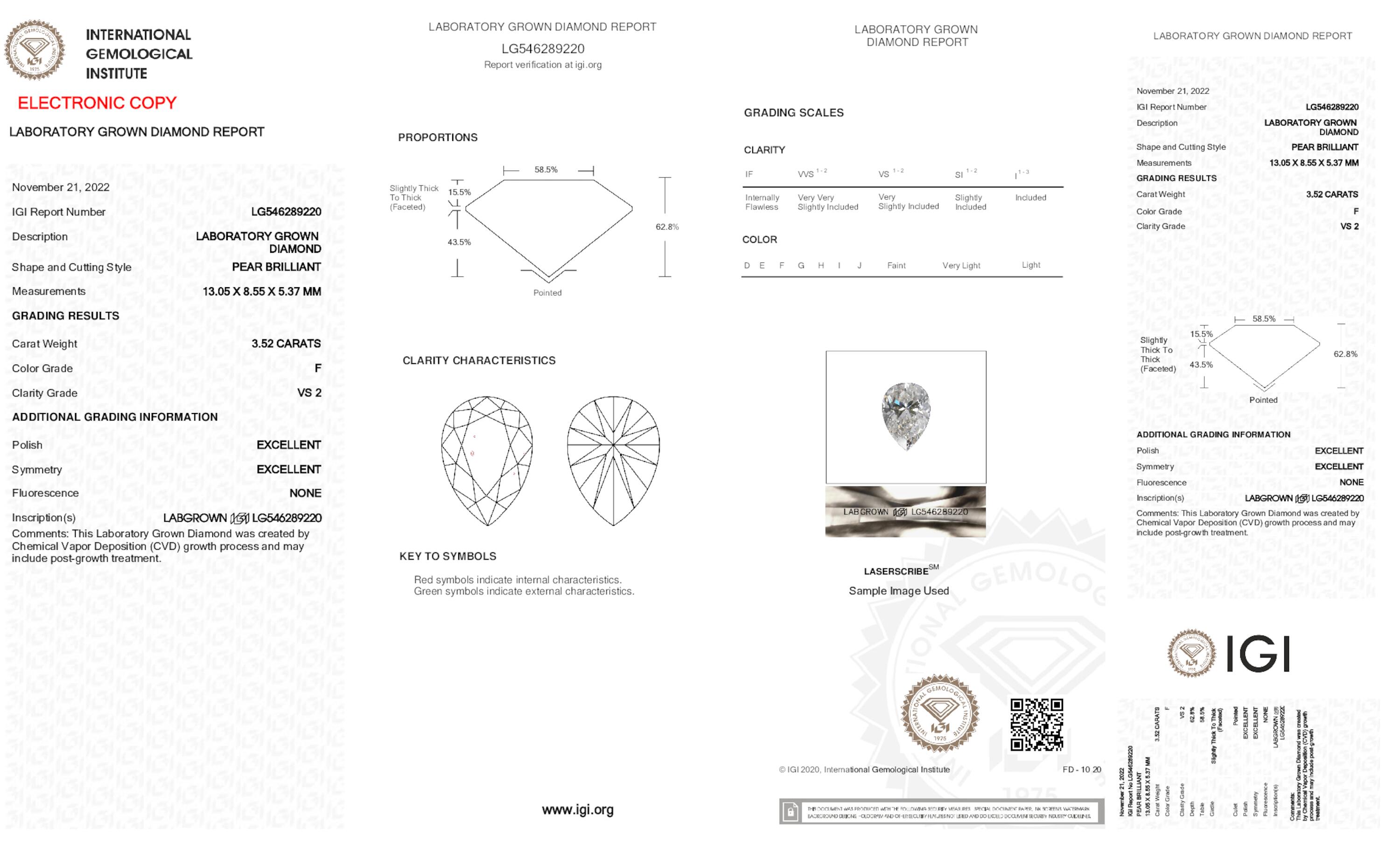 3,52 ct F VS2 Diamante talla pera 