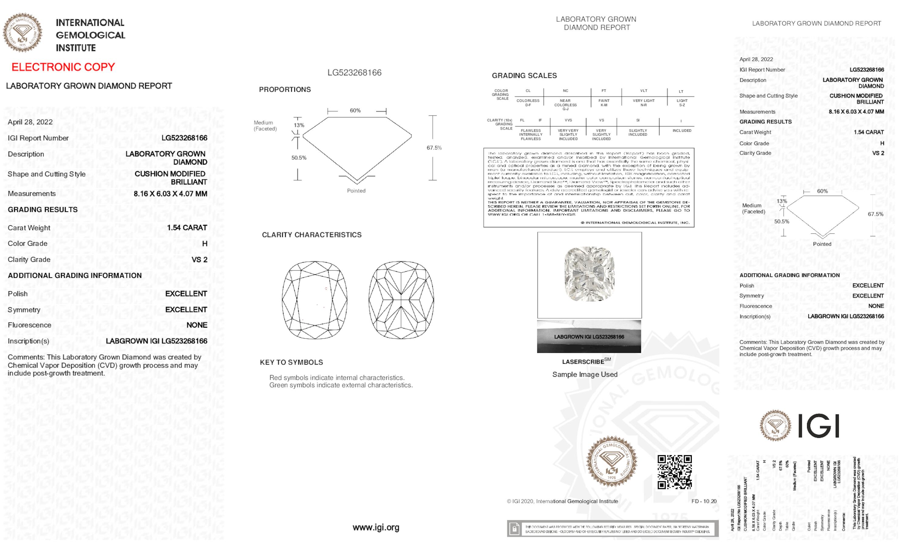 1.54 ct H VS2 Cushion cut Diamond