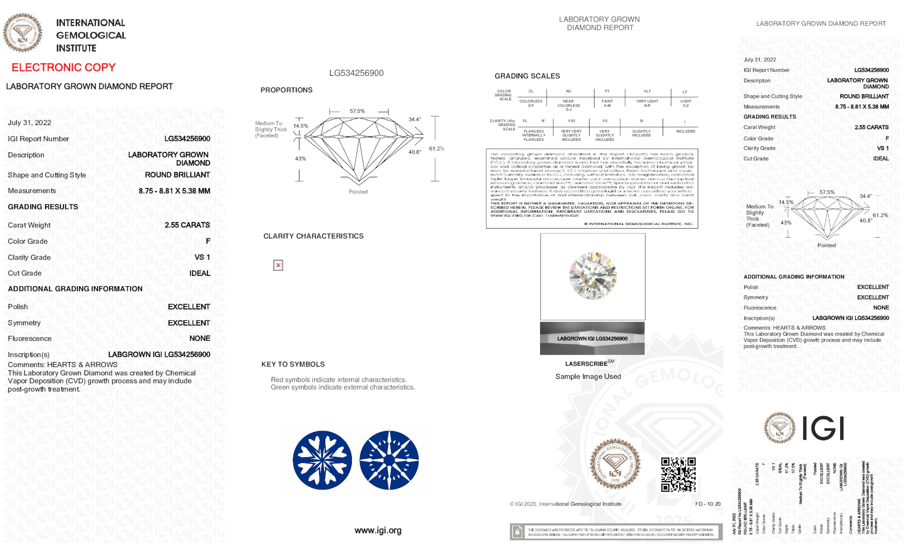 2.55 ct F VS1 Round cut Diamond