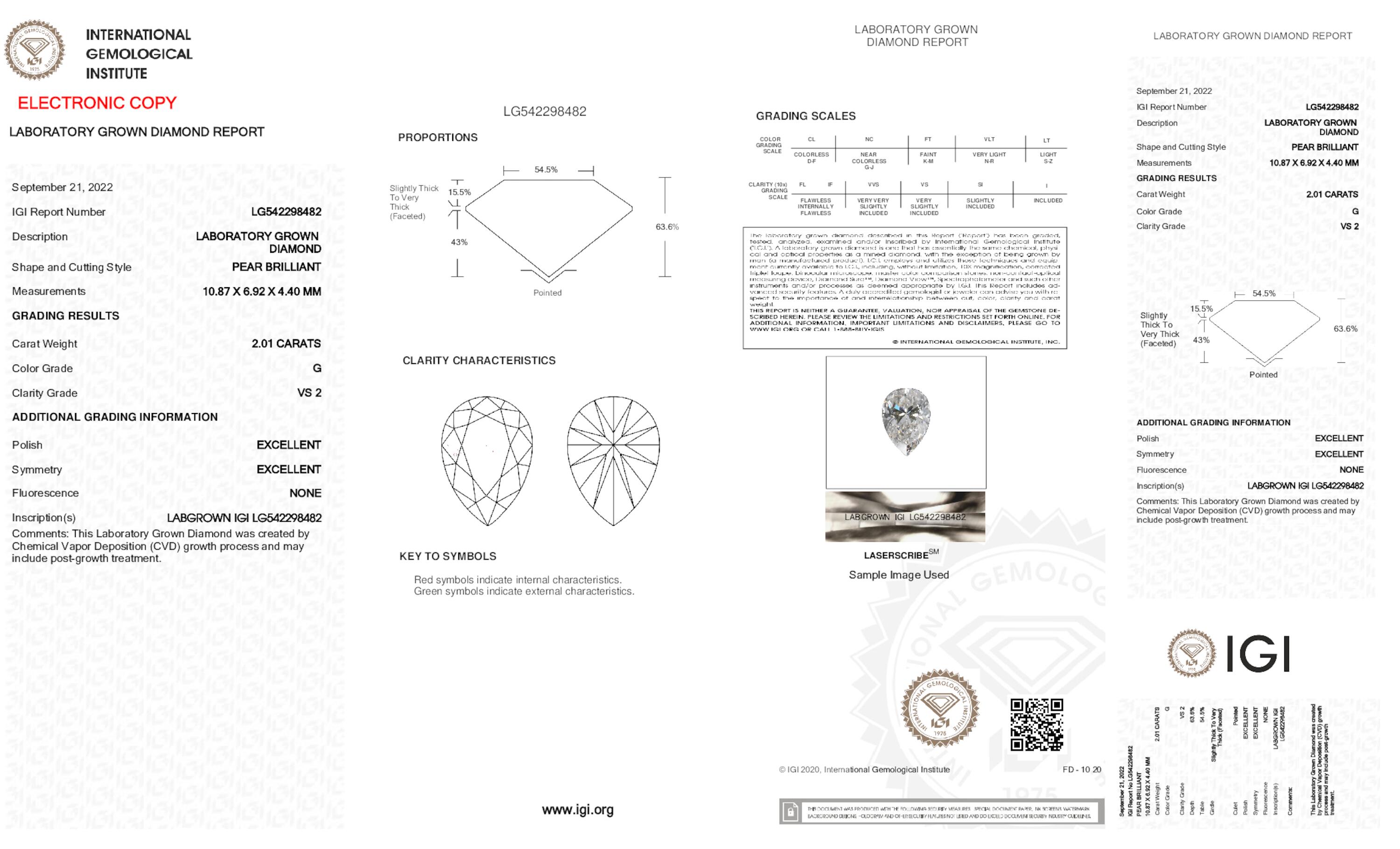 Diamante talla pera G VS2 de 2,01 ct 