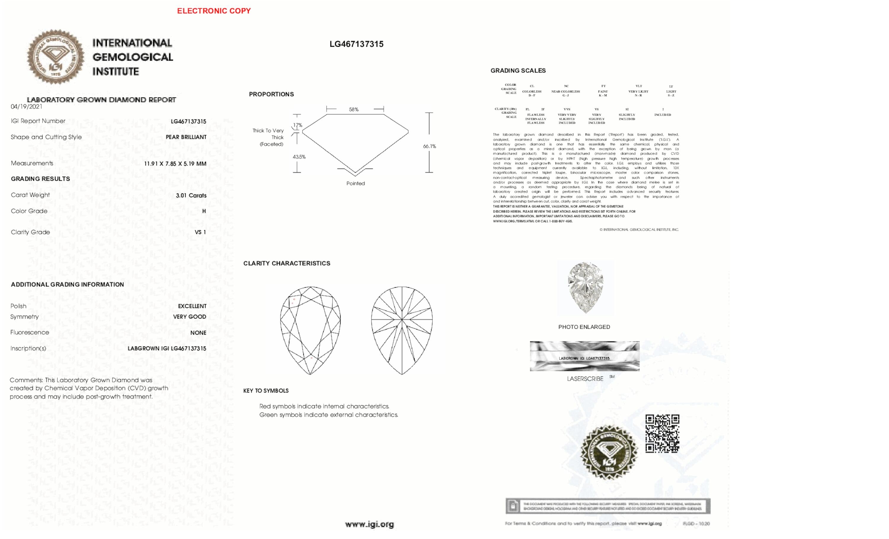 3.01 ct H VS1 Pear cut Diamond