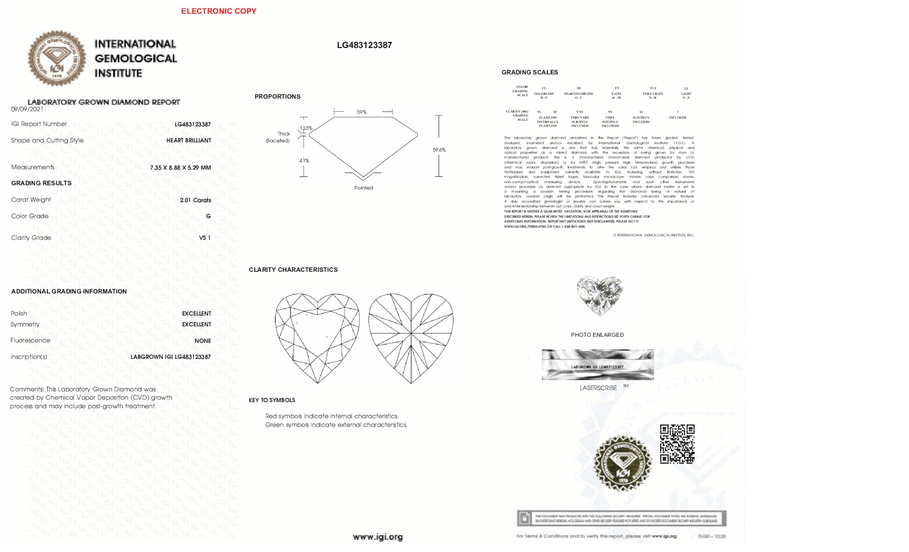 Diamante talla corazón G VS1 de 2,01 ct 