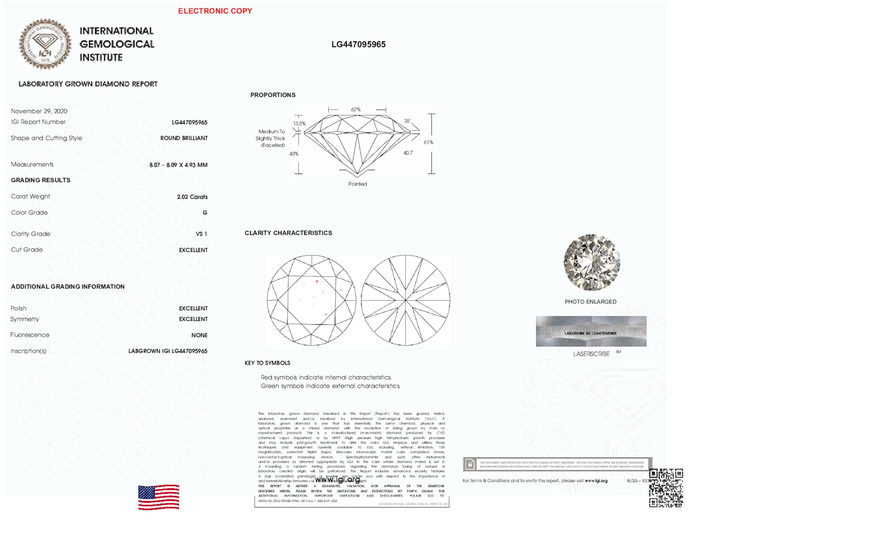 Diamante talla redonda G VS1 de 2,02 ct 