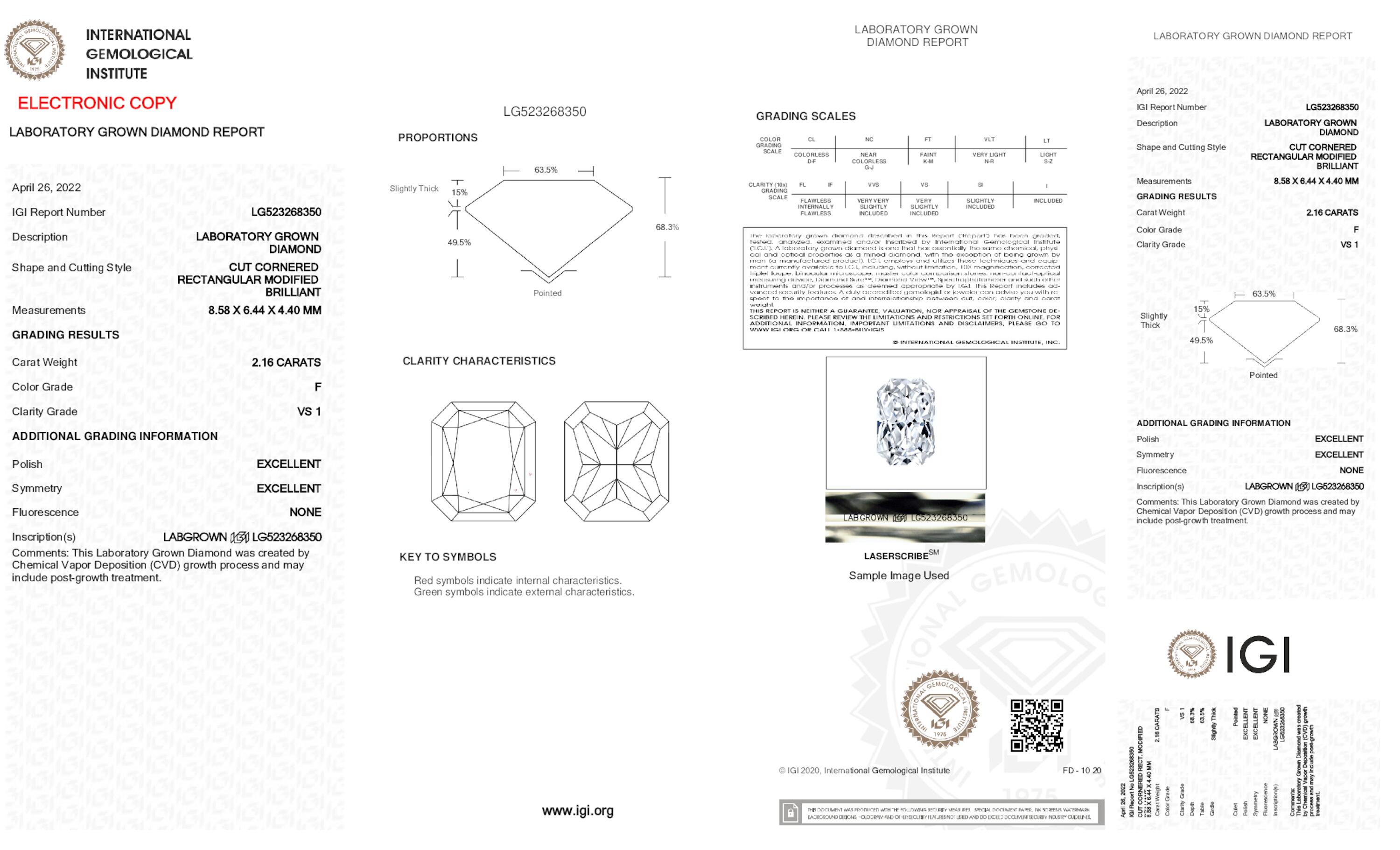 2.16 ct F VS1 Radiant cut Diamond