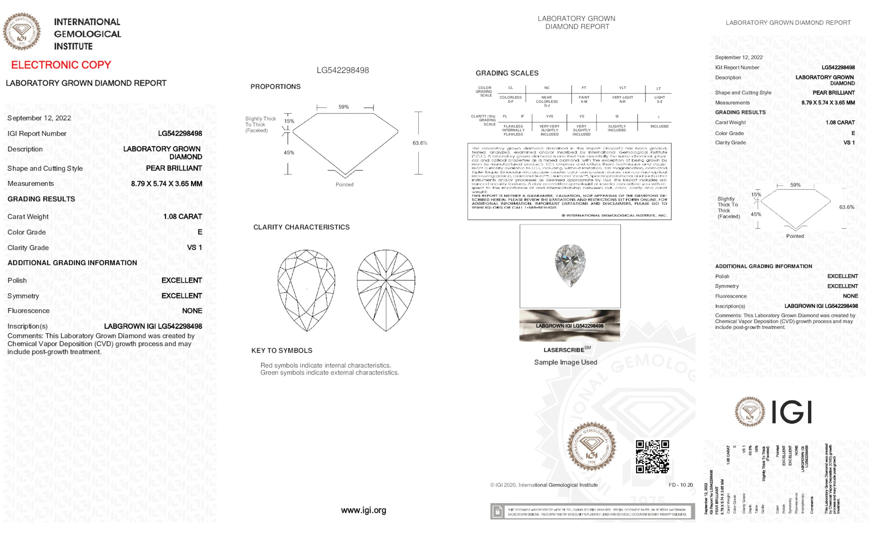 1,08 ct E VS1 Diamante talla pera 