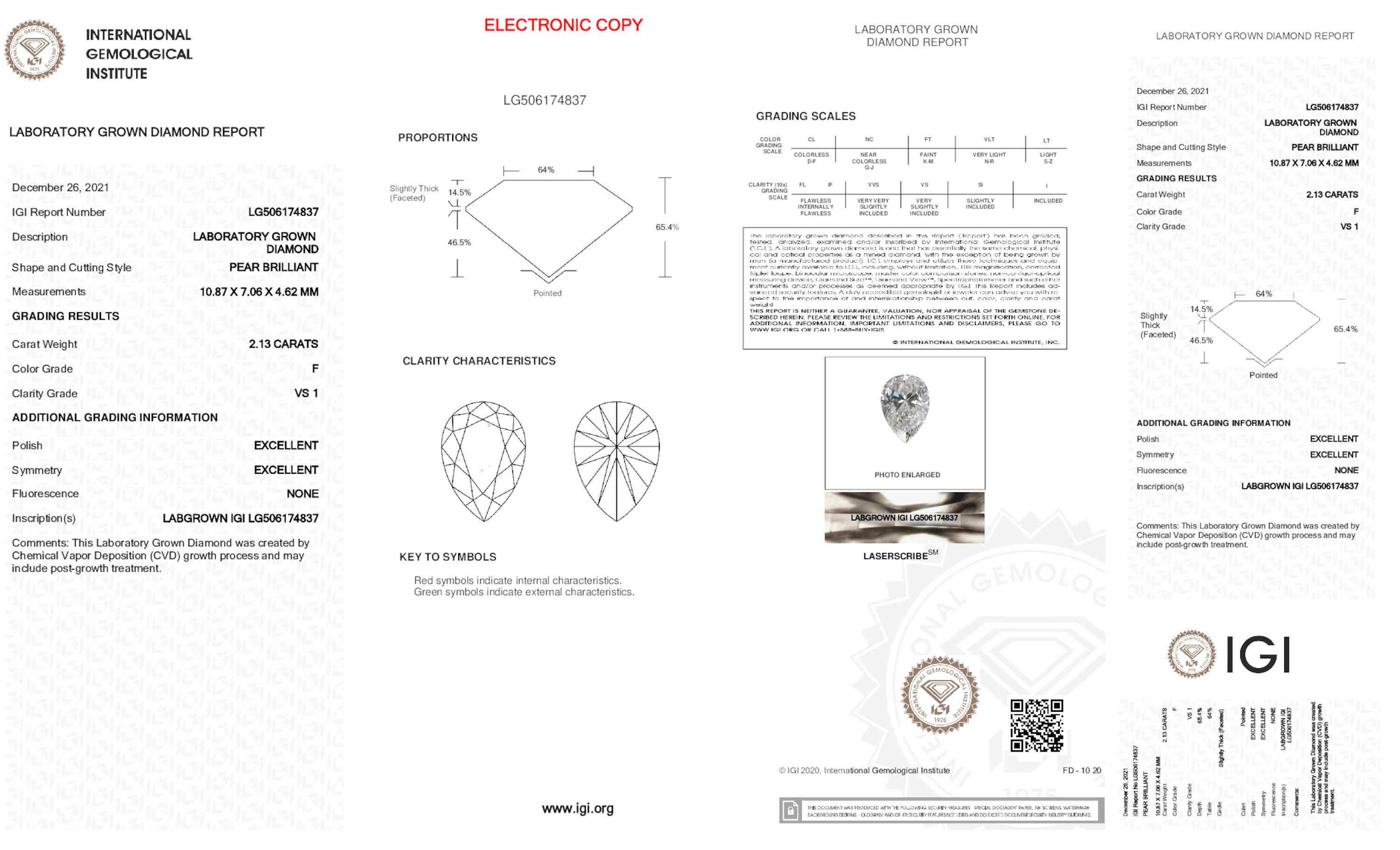 2.13 ct F VS1 Pear cut Diamond