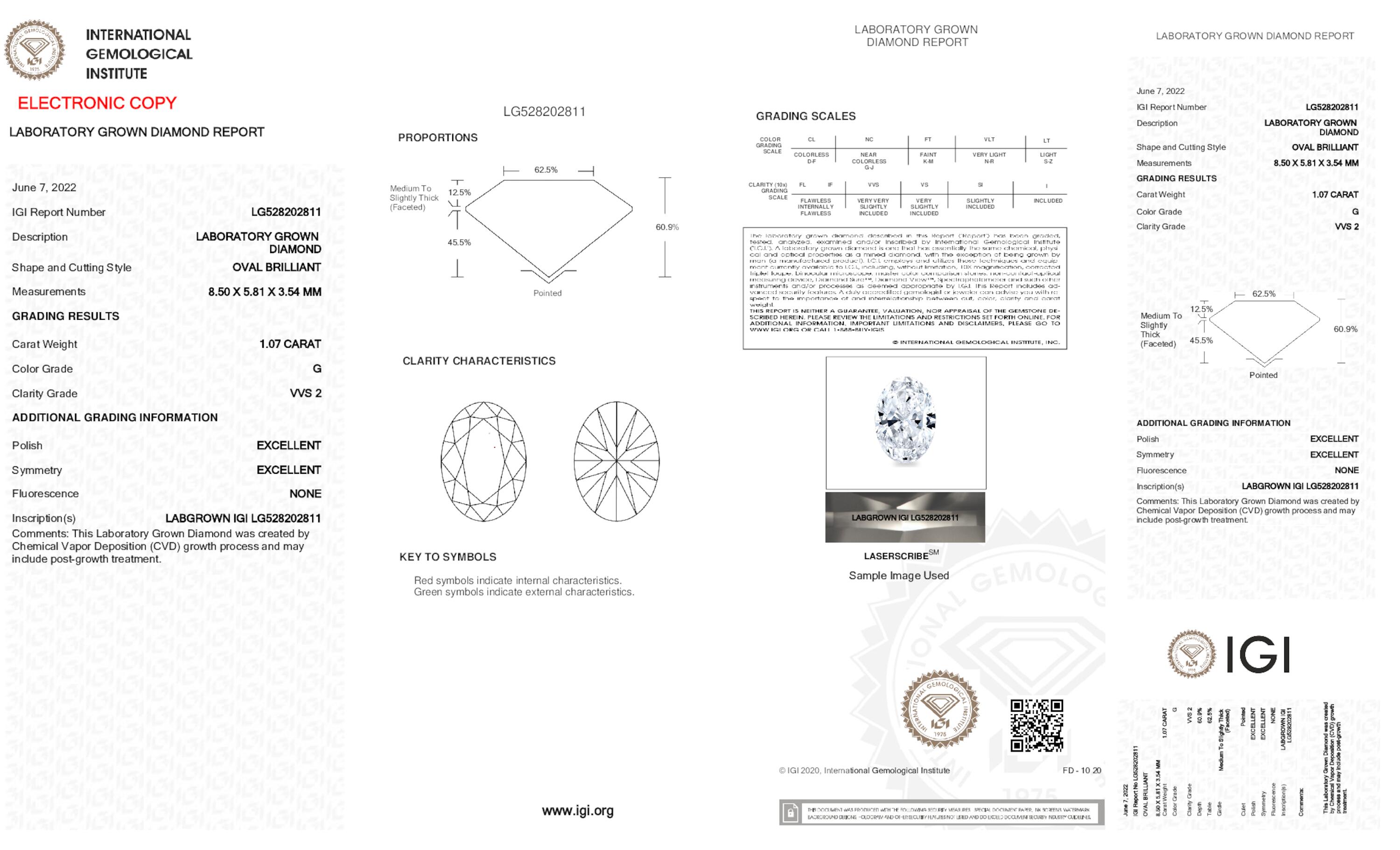 1,07 ct G VVS2 Diamante talla ovalada 