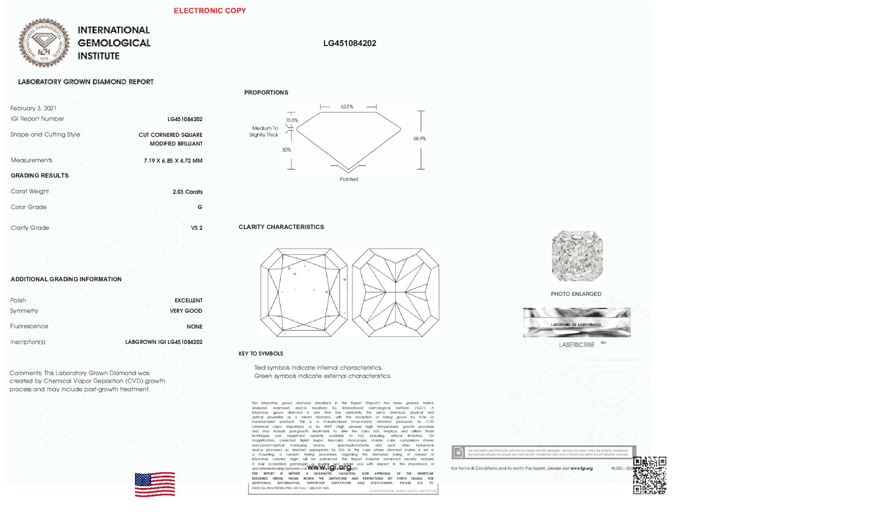 2.03 ct G VS2 Radiant cut Diamond