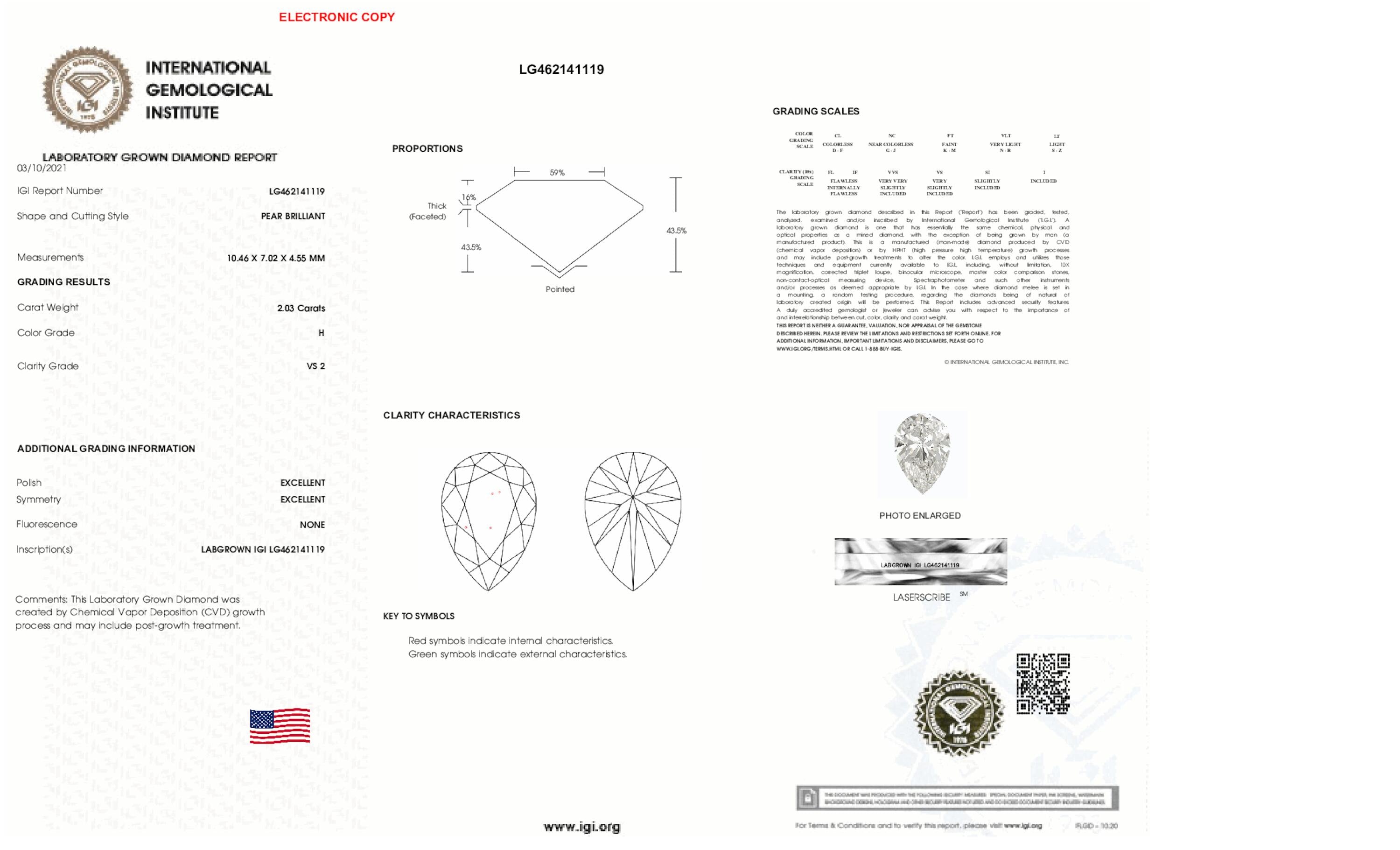 2.03 ct H VS2 Pear cut Diamond