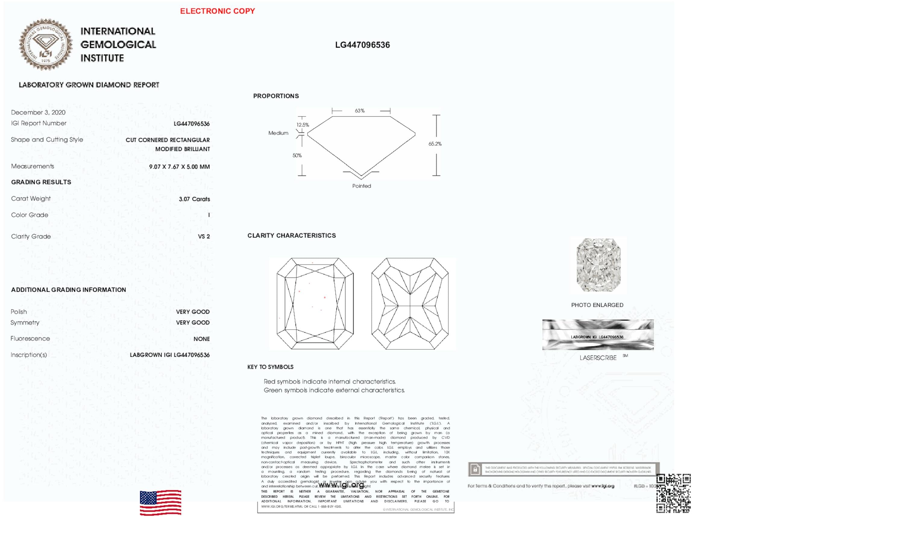 3.07 ct I VS2 Radiant cut Diamond