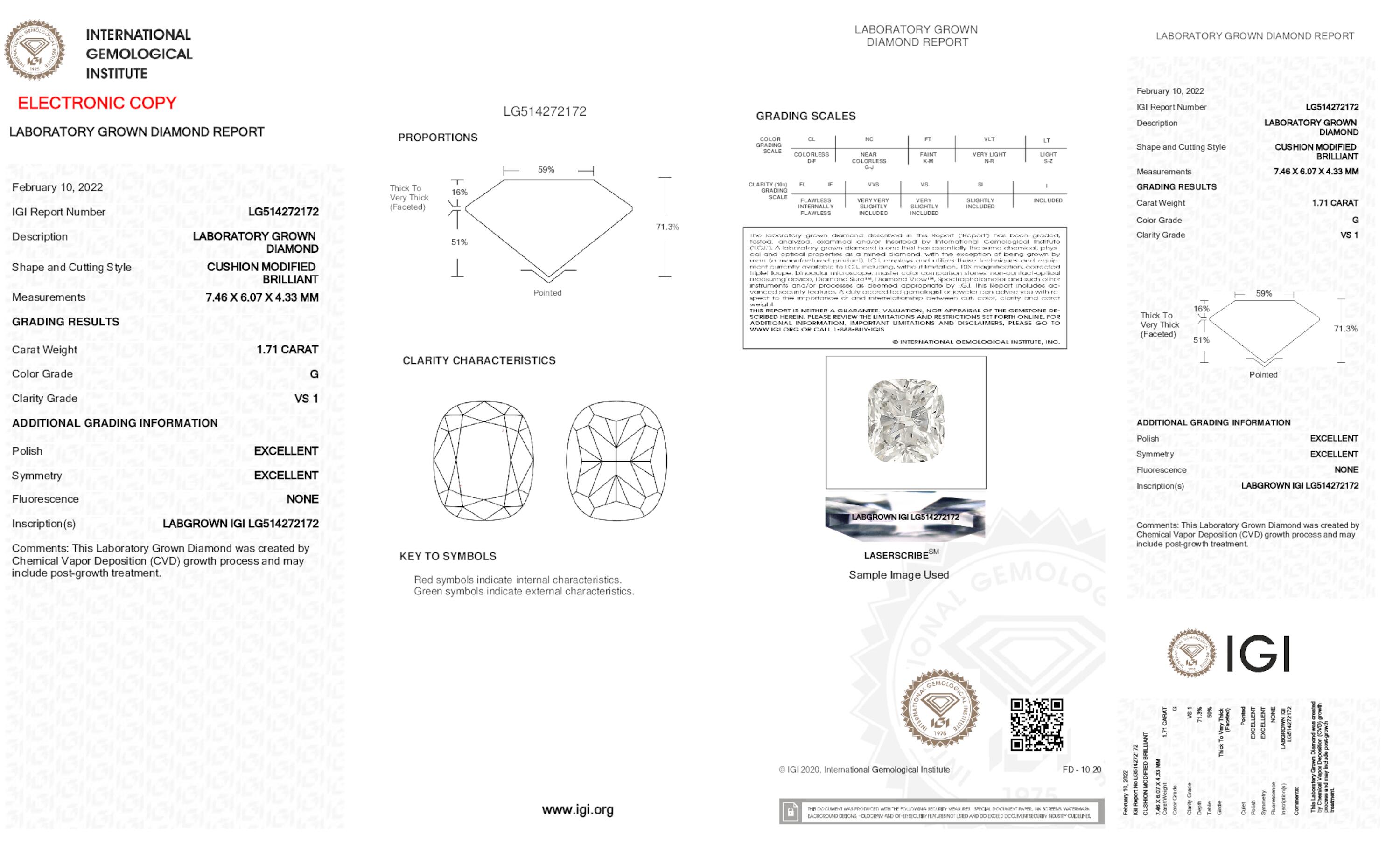 1.71 ct G VS1 Cushion cut Diamond