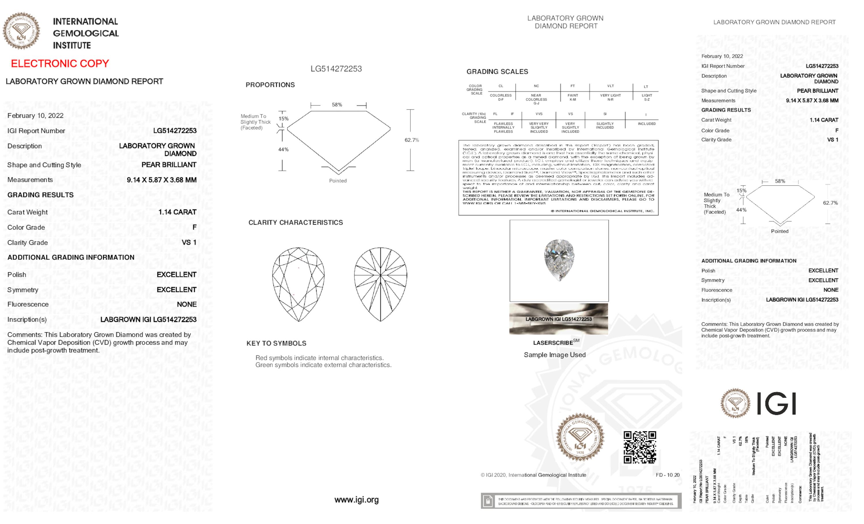 Diamante talla pera de 1,14 ct F VS1 