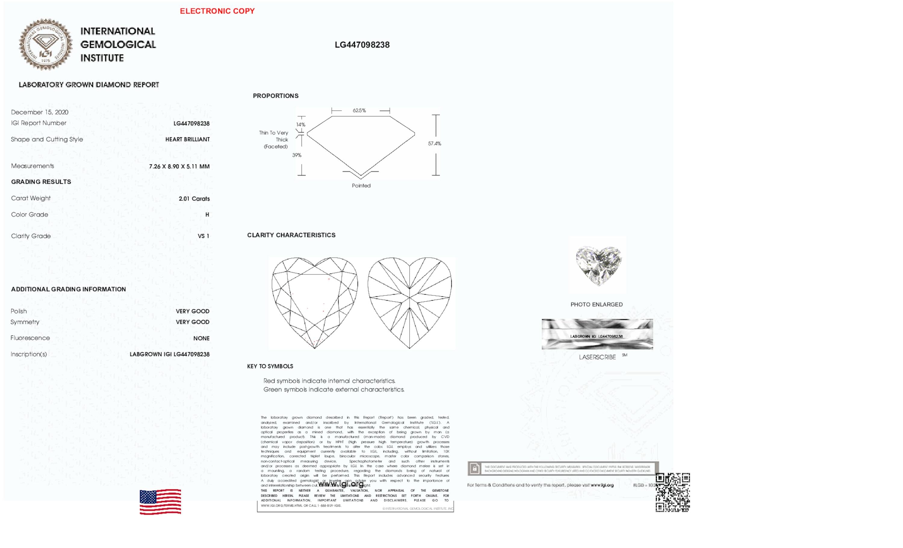 2.01 ct H VS1 Heart cut Diamond