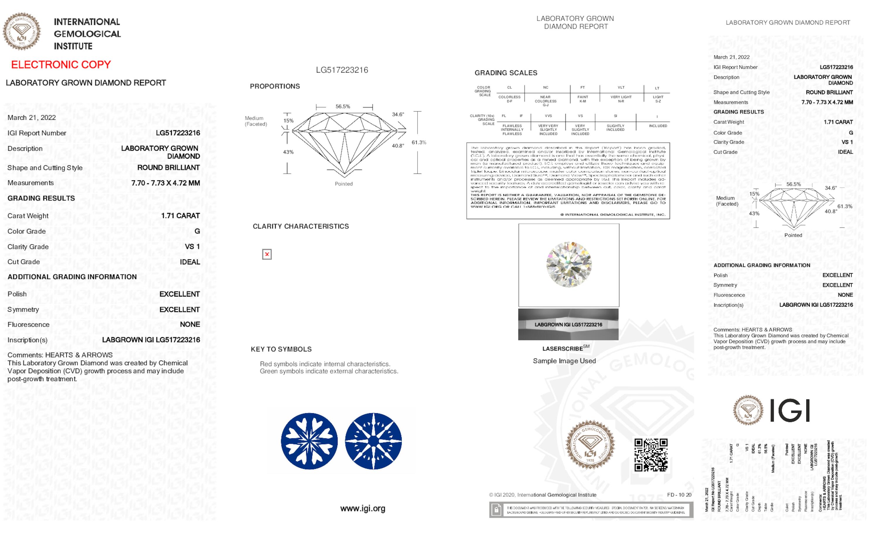 1.71 ct G VS1 Round cut Diamond