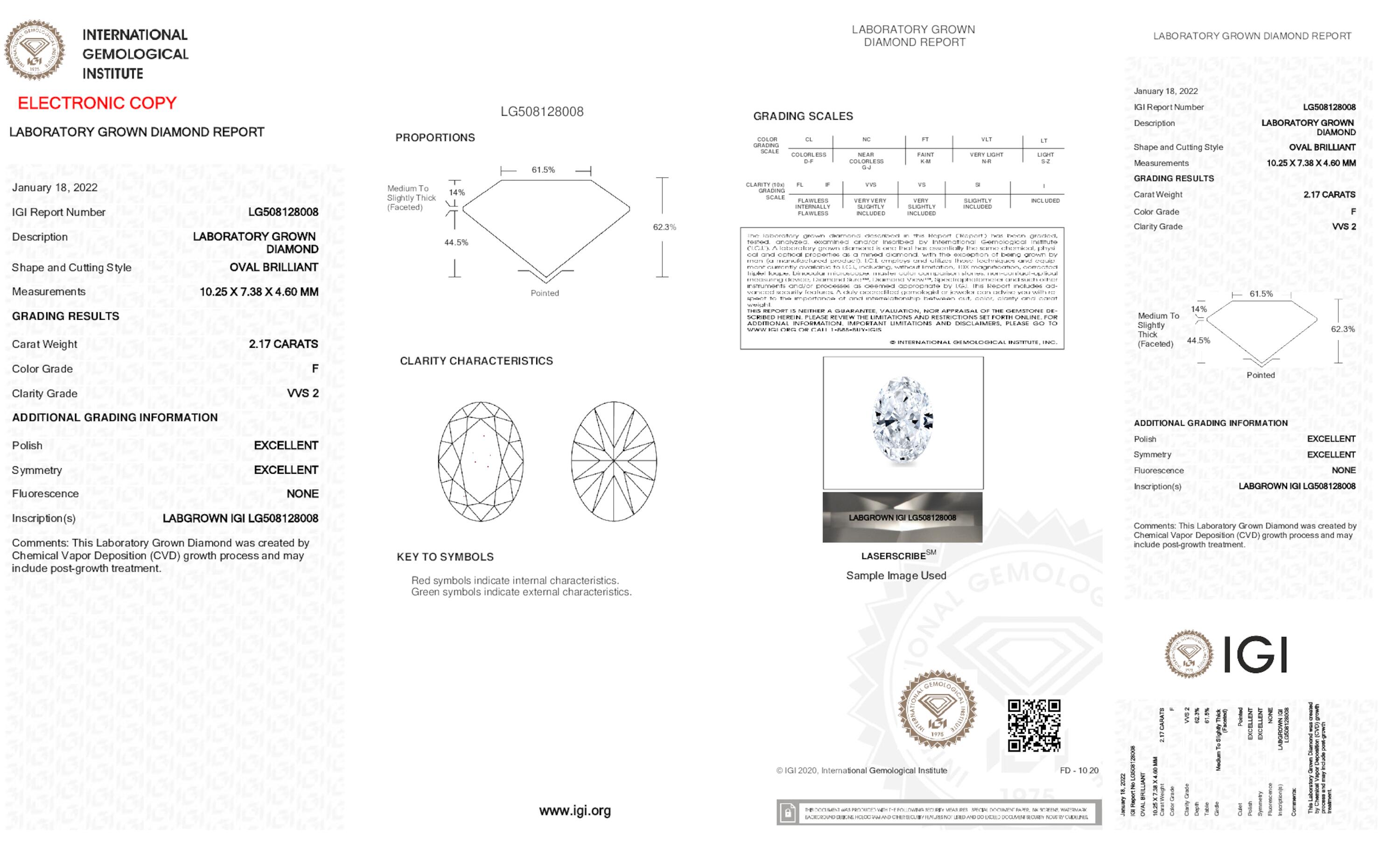 2,17 ct F VVS2 Diamante talla ovalada 