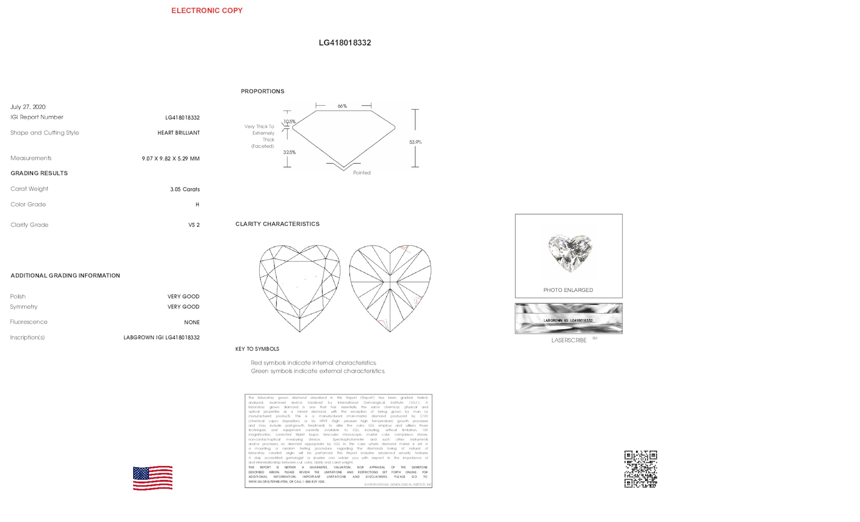 3.05 ct H VS2 Heart cut Diamond