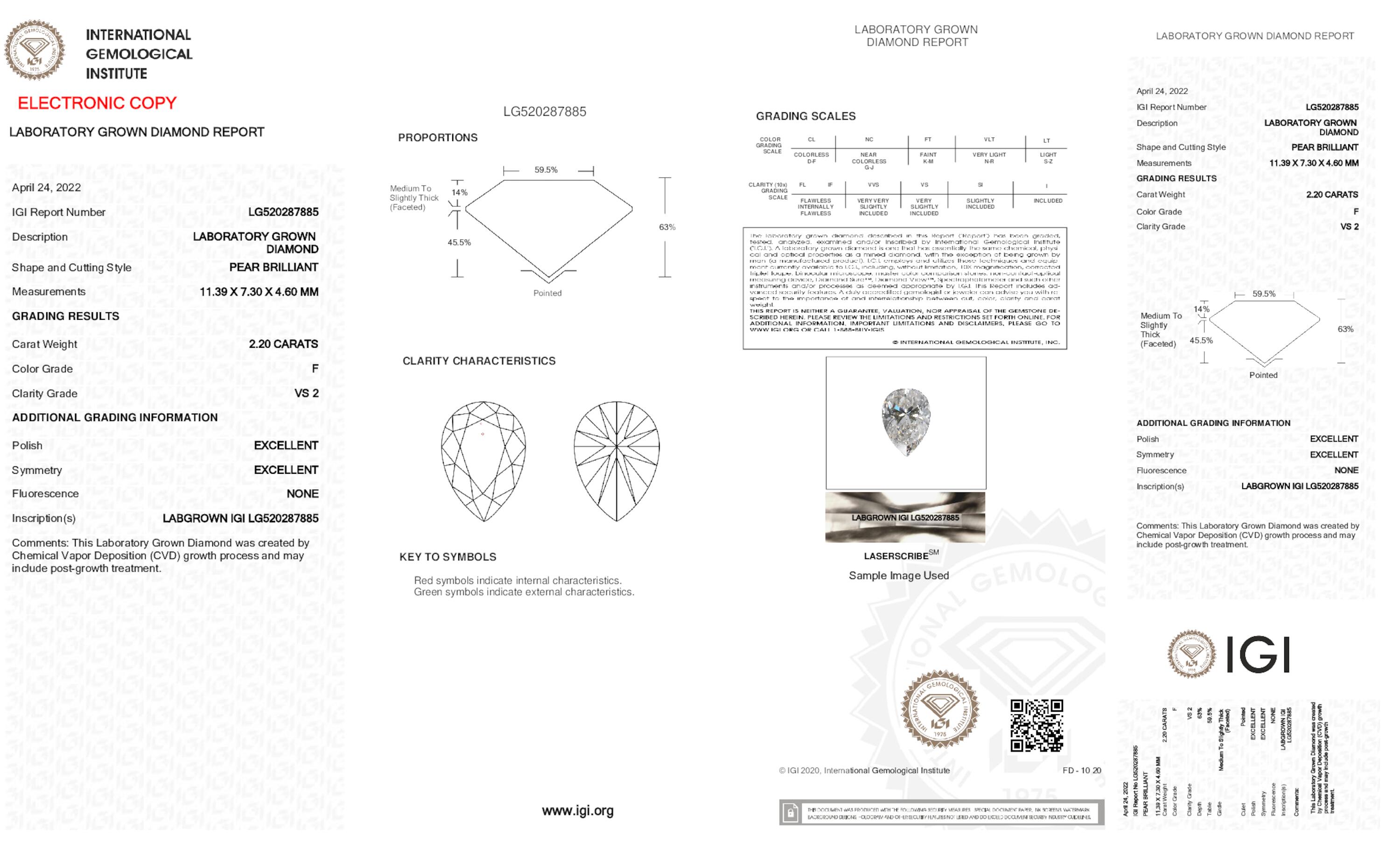 2,20 ct F VS2 Diamante talla pera 