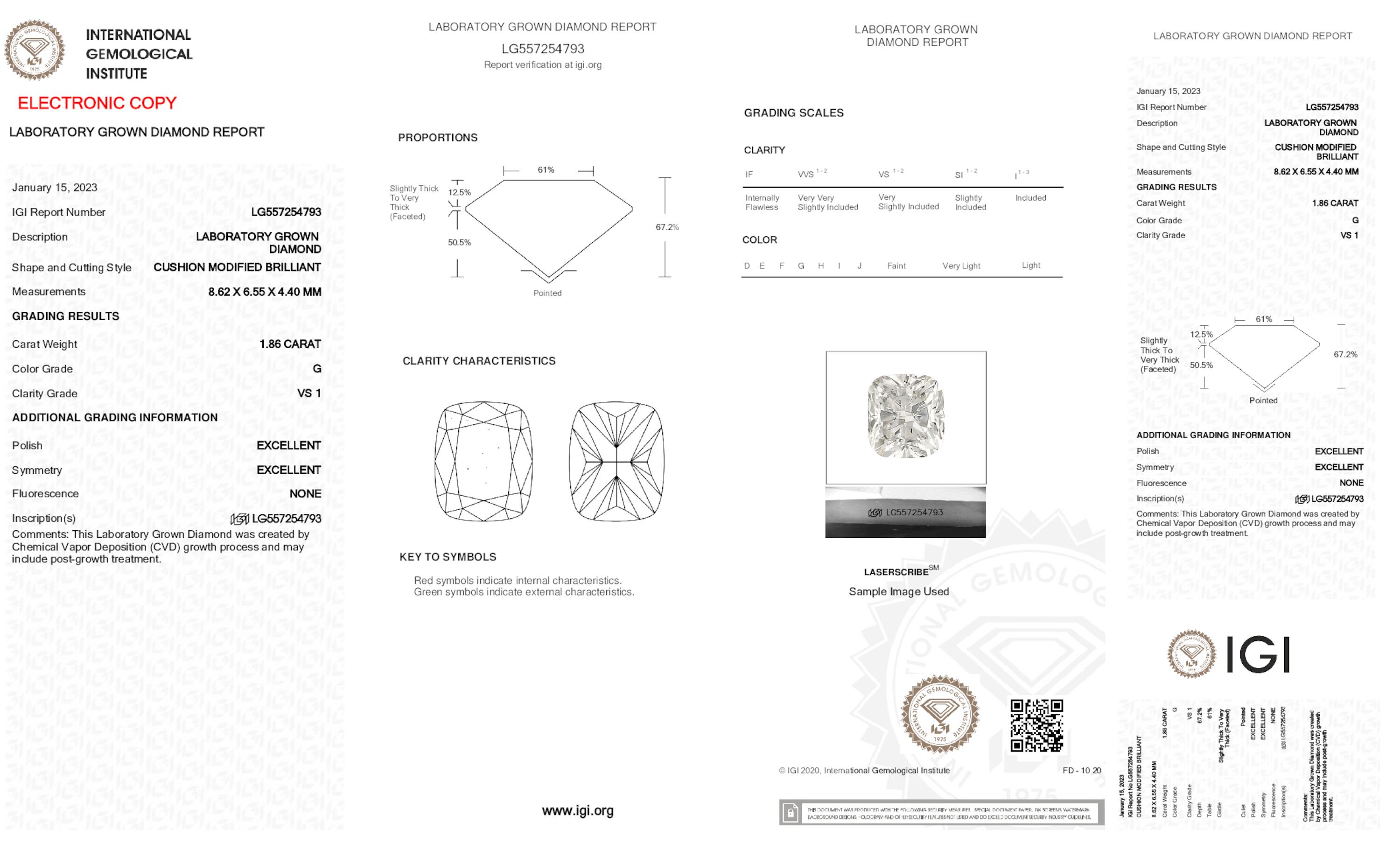 1.86 ct G VS1 Cushion cut Diamond