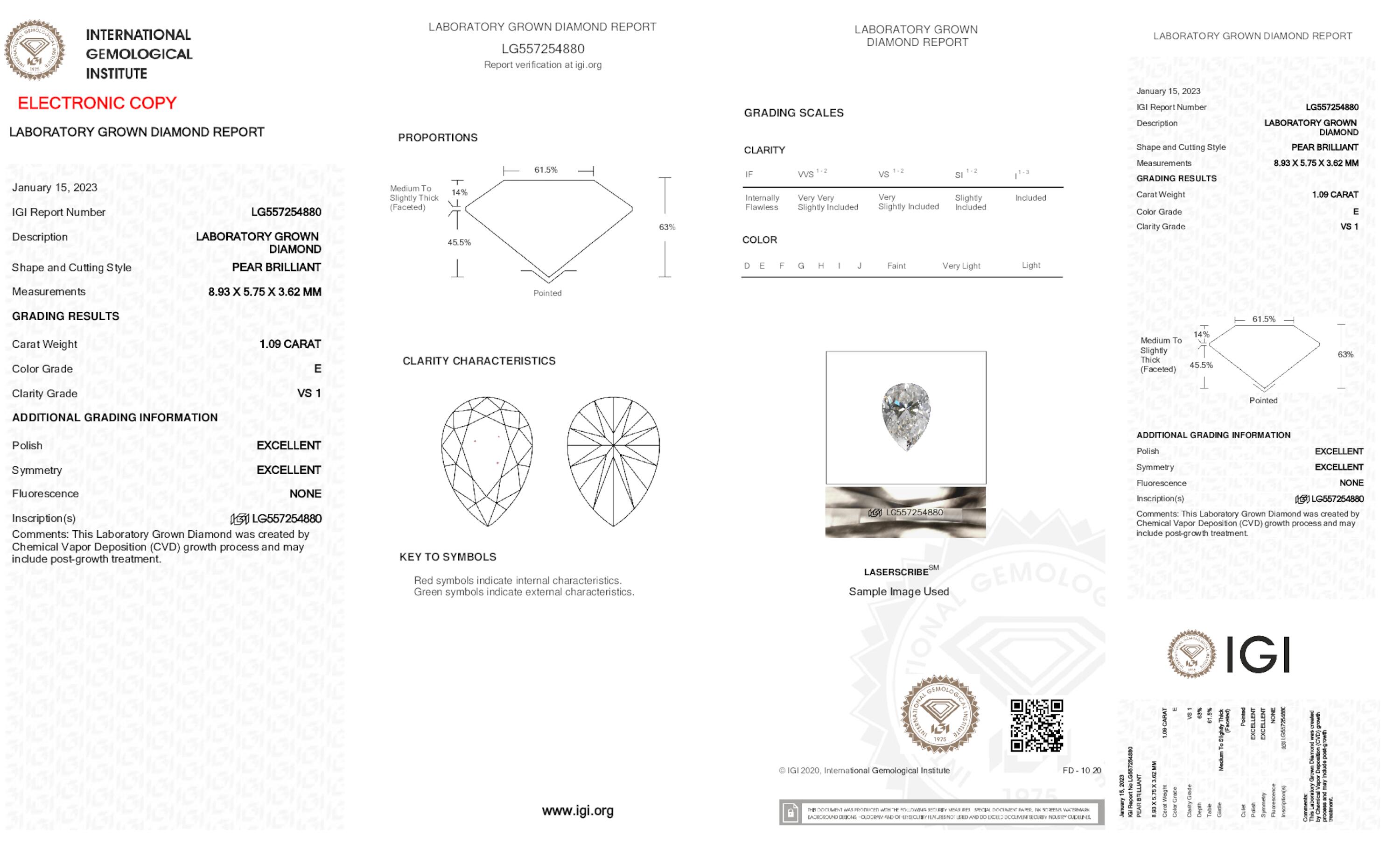 1.09 ct E VS1 Pear cut Diamond