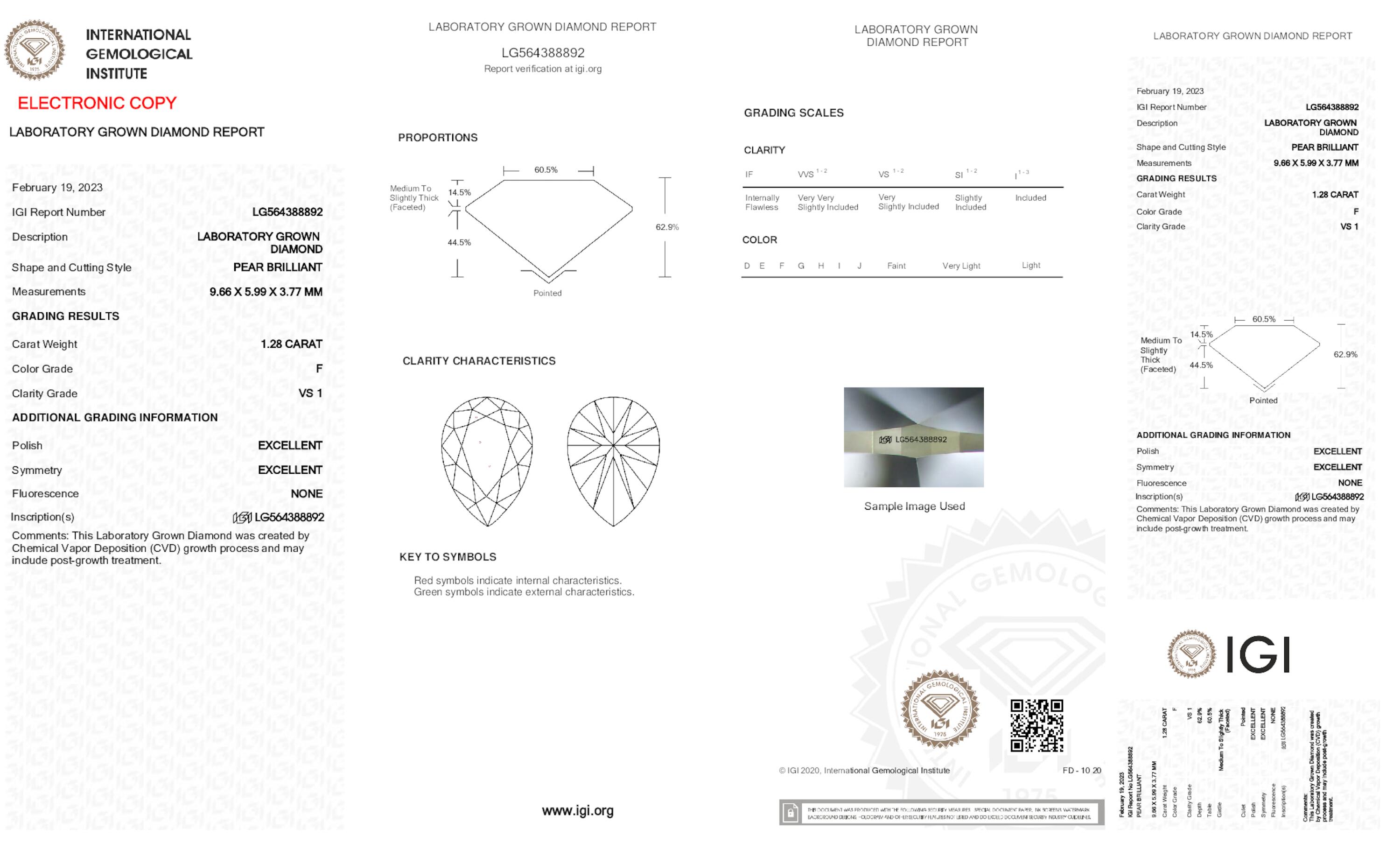 1,28 ct F VS1 Diamante talla pera 