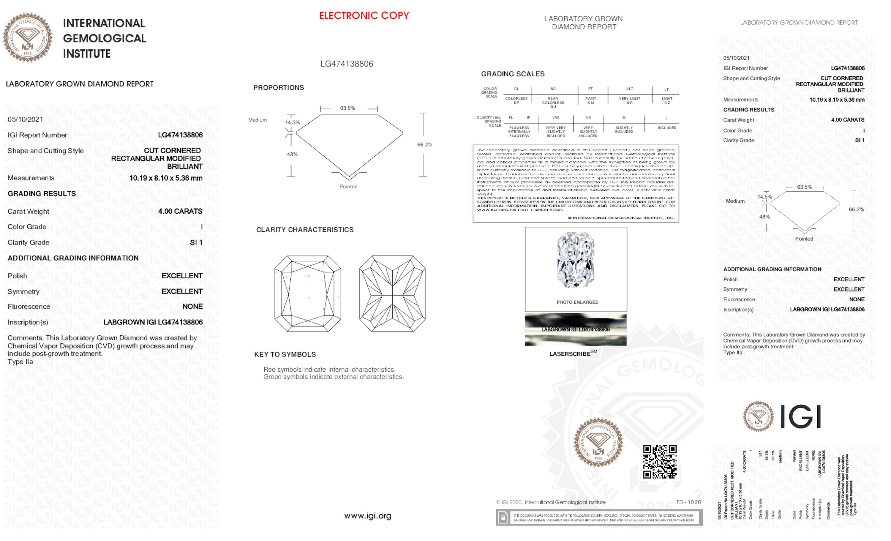 4 ct I SI1 Radiant cut Diamond