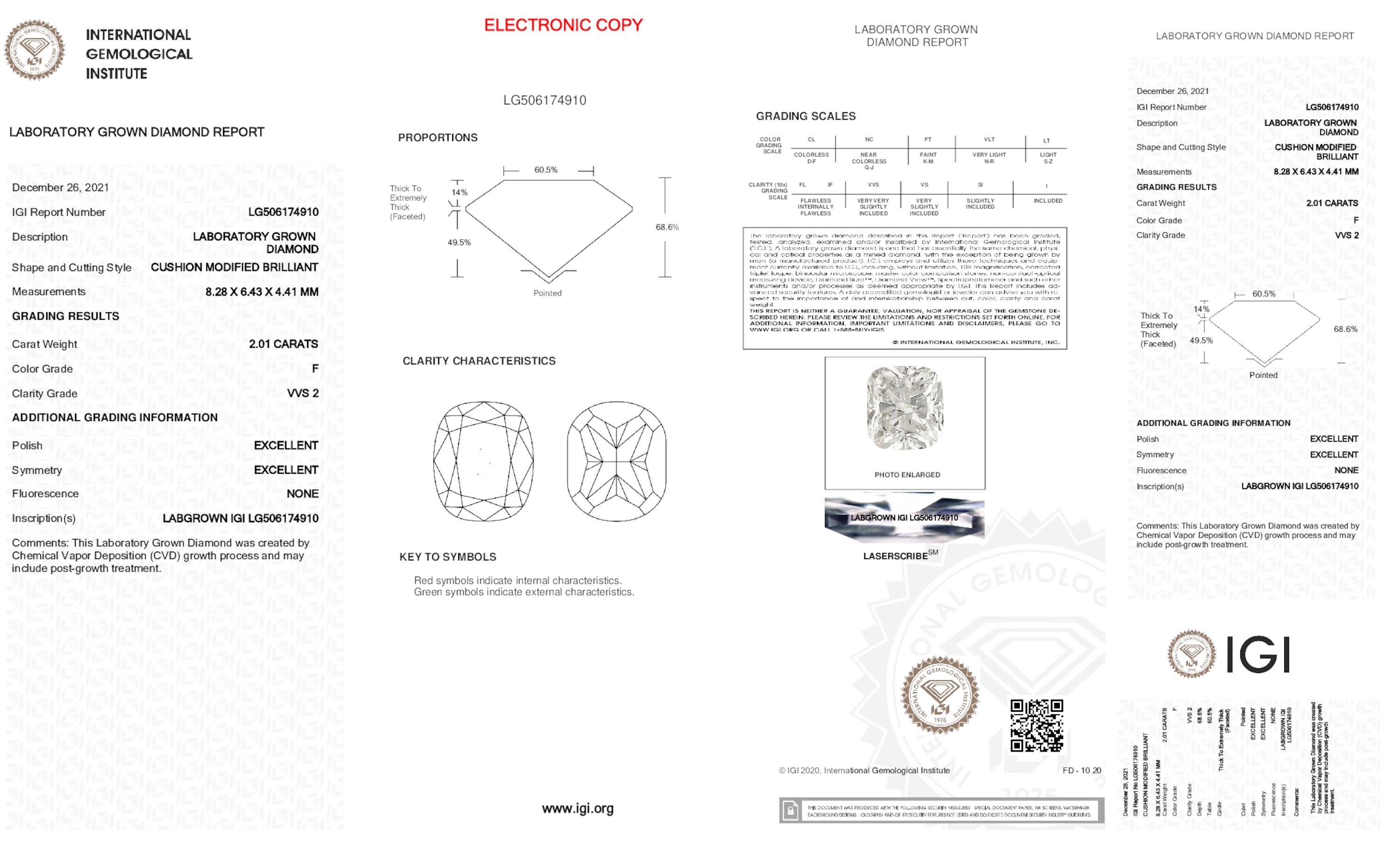 2.01 ct F VVS2 Cushion cut Diamond